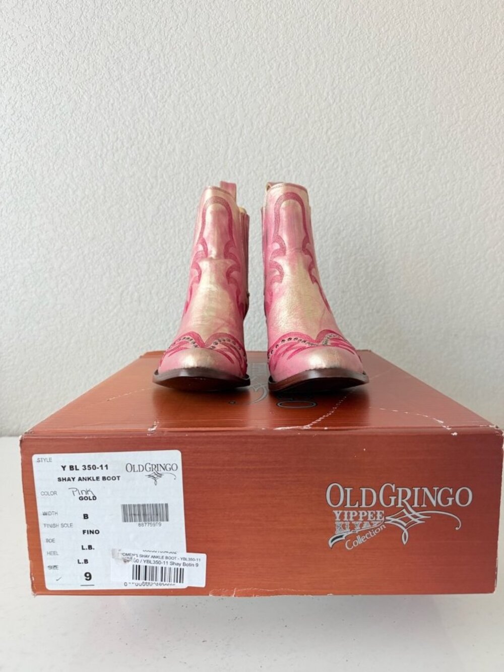 Old Gringo SHAY Pink Cowboy Boots Womens Size 9 Western Gold Leather Short - Picture 10 of 11